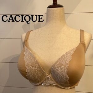 Cacique, 42DD (42E) Sexy, Nude, Tan, Padded Underwire Bra with Lace and Stays
